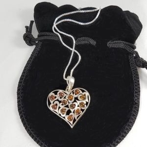 Baltic Amber Beaded Heart Pendant Sterling Silver